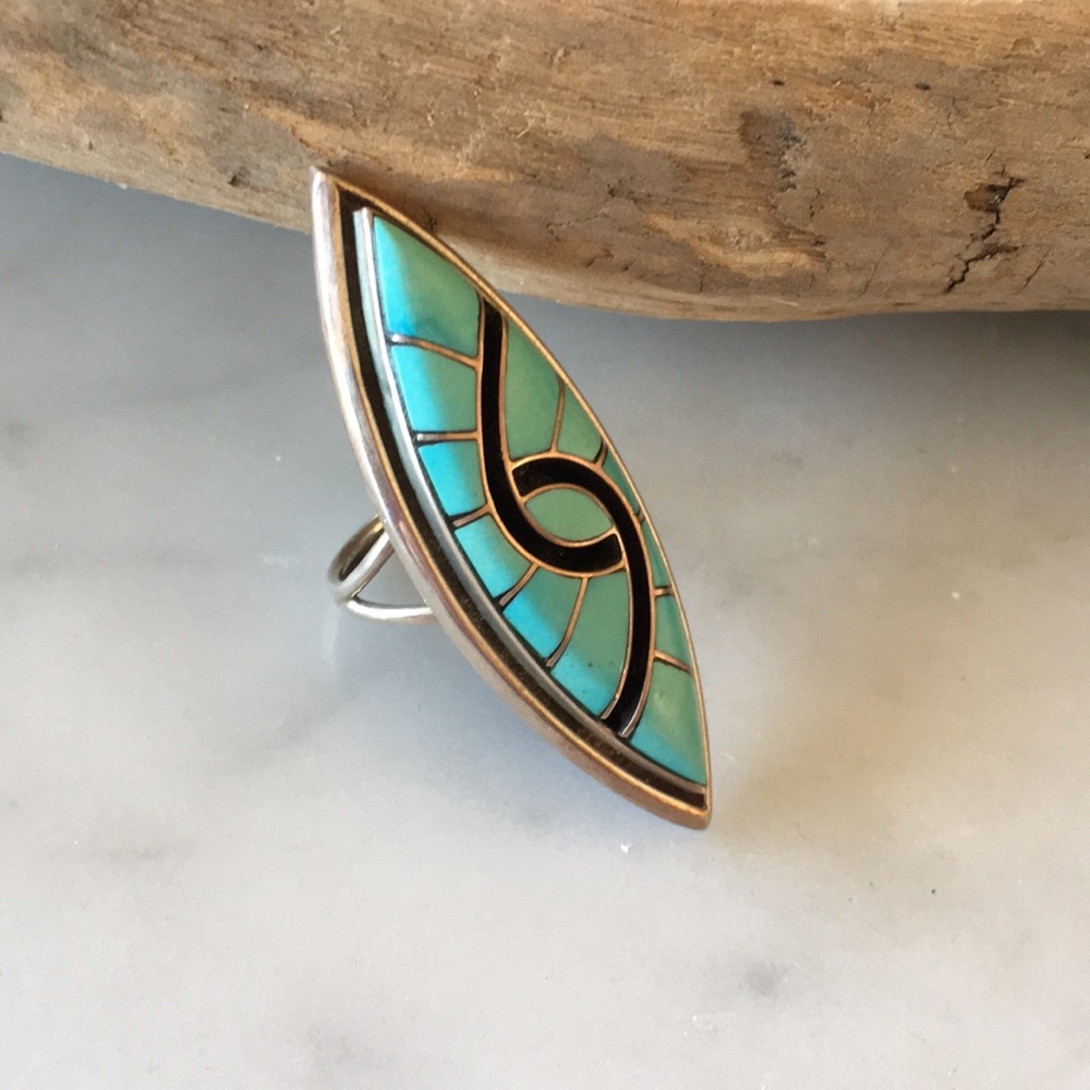 Sold Vintage Zuni Turquoise Hummingbird Amy Quandalacy Ring - Picture 7 of 11